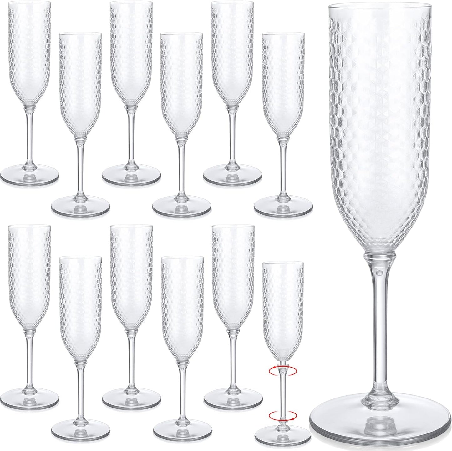 Remerry 24 Pack Detachable Plastic Champagne Flutes 5.5 oz Champagne Glasses Bulk Disposable Mimosa Glasses Reusable Wine Cups for Wedding Toasting Baby Shower Birthday Party New Years (Clear)