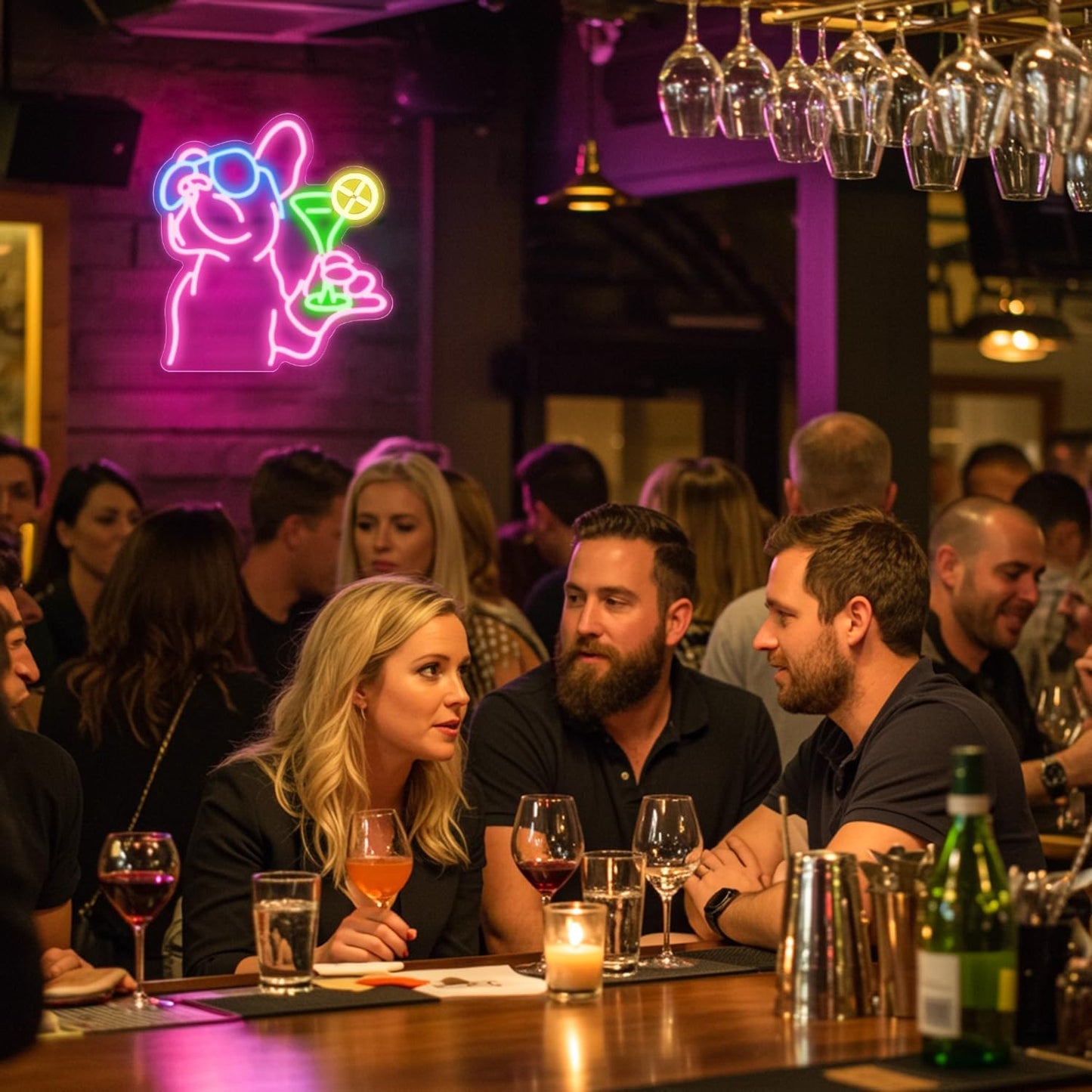 French Bulldog Drinking Cocktail Neon Sign,Bulldog Cocktail Bar Led Neon Signs for Wall Decor,Funny Dog Neon Light Up Sign,Neon Bar Signs for Bedroom Man Cave Party,French Bulldog Gifts