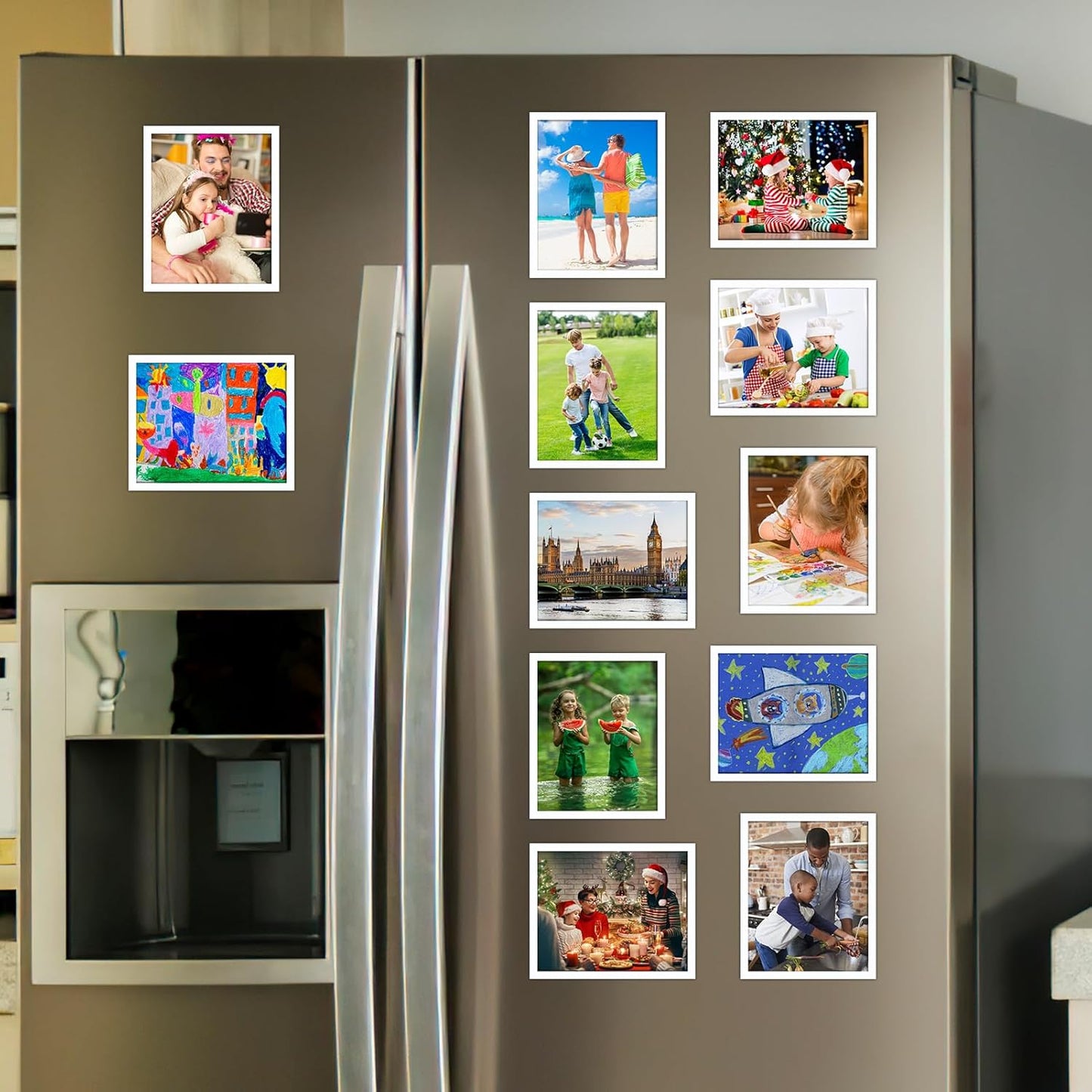 CRUGLA 8x10 White Magnetic Picture Frames for Refrigerator 12 Packs, Modified Magnetic Sheet with Self Adhesive Backing, 8 by 10 Magnetic Photo Craft Frame Set for Glass Window Door Cubicle