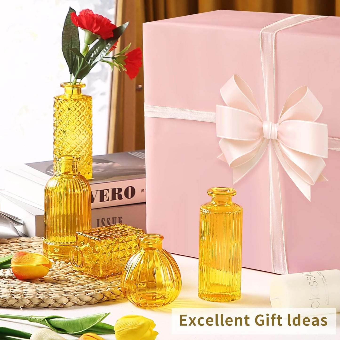 Mini Glass Bud Vases for Wedding & Bridal Shower Centerpieces,Versatile Glass Vases for Home Decor,Party & Anniversary Decorations,Candle Holders,Hydroponics, Aromatherapy Bottles(Pack of 30,Yellow)