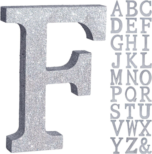 TONIFUL 8 Inch Silver Glitter Letter F Table Centerpiece A-Z Silver Birthday Party Decorations,Silver Alphabet F for Birthday,Chrismas,Graduation,Bridal Shower,Wedding,Anniversary Party Supplies