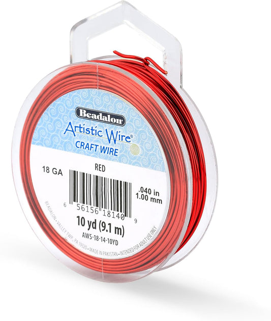 Artistic Wire, 18 Gauge Tarnish Resistant Colored Copper Craft Wire, Red, 10 yd