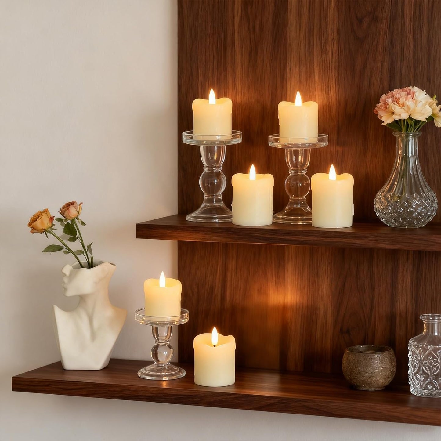 Lezonic Flameless Votive Candles Battery Operated with Remote and Timer, Pack of 6 (D:2" X H:2") LED Ivory White Long Lasting Flickering Wax Candles with Realistic 3D Flame