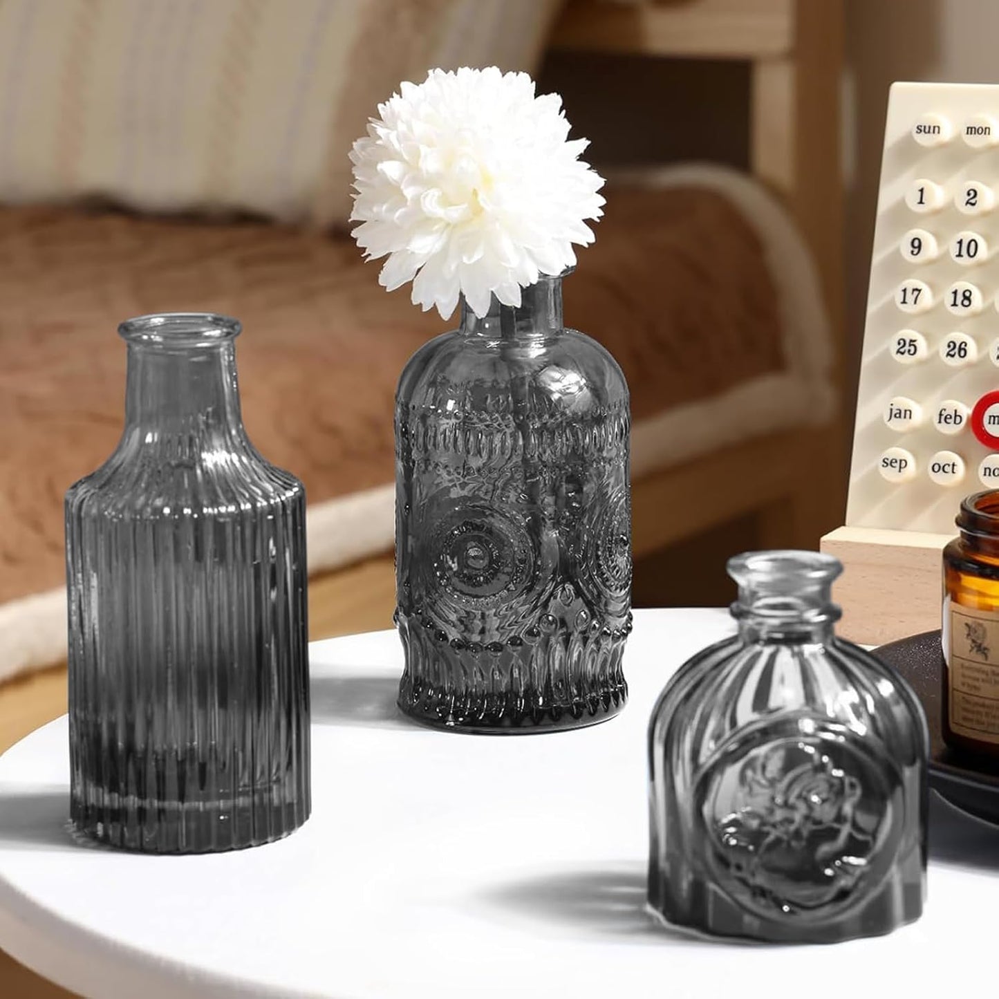 20 Pcs Black Glass Bud Vases- Set Gray Small Vases for Flowers, Vintage Style Cute Glass in Bulk for Centerpieces Rustic Decorative Flower Wedding Table Home Decor