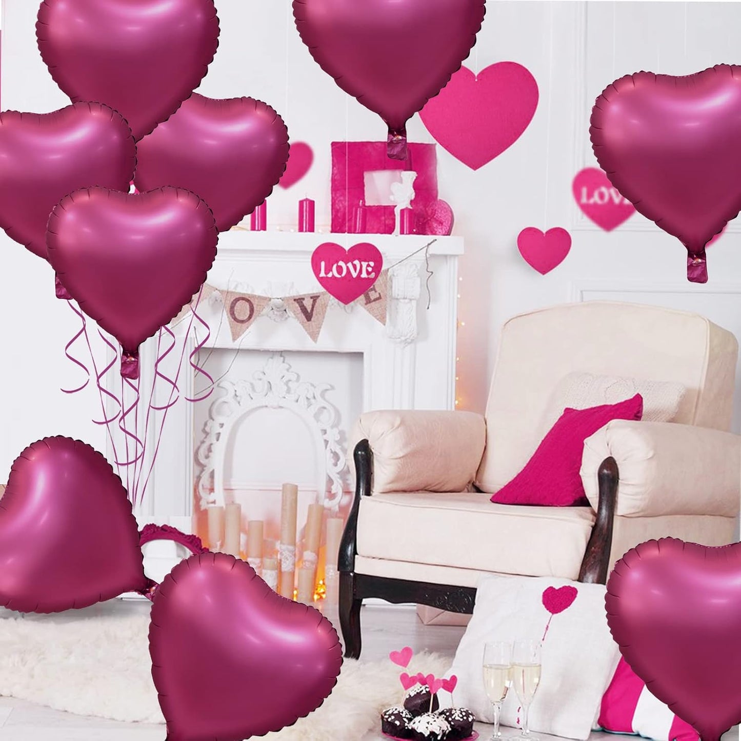 Biapian Foil Heart Balloons, 10PCS Pink Heart Shape Balloons Valentines Balloons 18inch Rose Red Foil Balloons for Helium Birthday Decorations for Girls Women for Valentines Day, Wedding, Anniversary