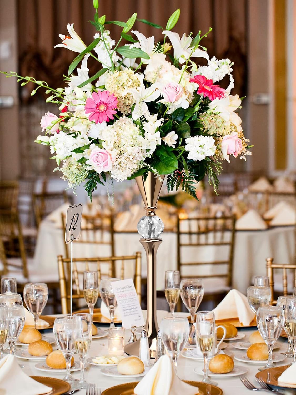 VIJIV Gold Flower Vase for Centerpiece Table Decorations Wedding Reception Decor, 15.8 Inch Tall Metal Vase for Feather Flower Holder Stand Floral Arrangement Gatsby Party Dinner Event Hotel