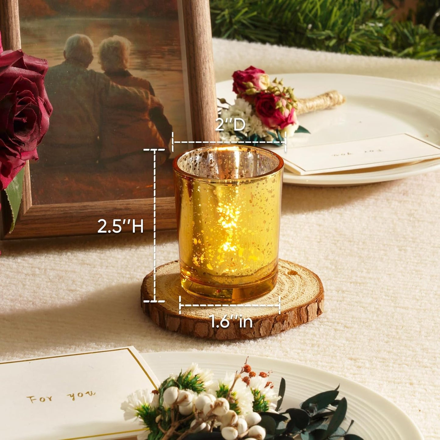 Homemory 36 Pcs Gold Votive Candle Holders, Mercury Glass Candle Holder, Tealight Candle Holders for Table Centerpieces, Baby Shower, Party, Anniversary, Wedding, Home Decor, Halloween, Christmas