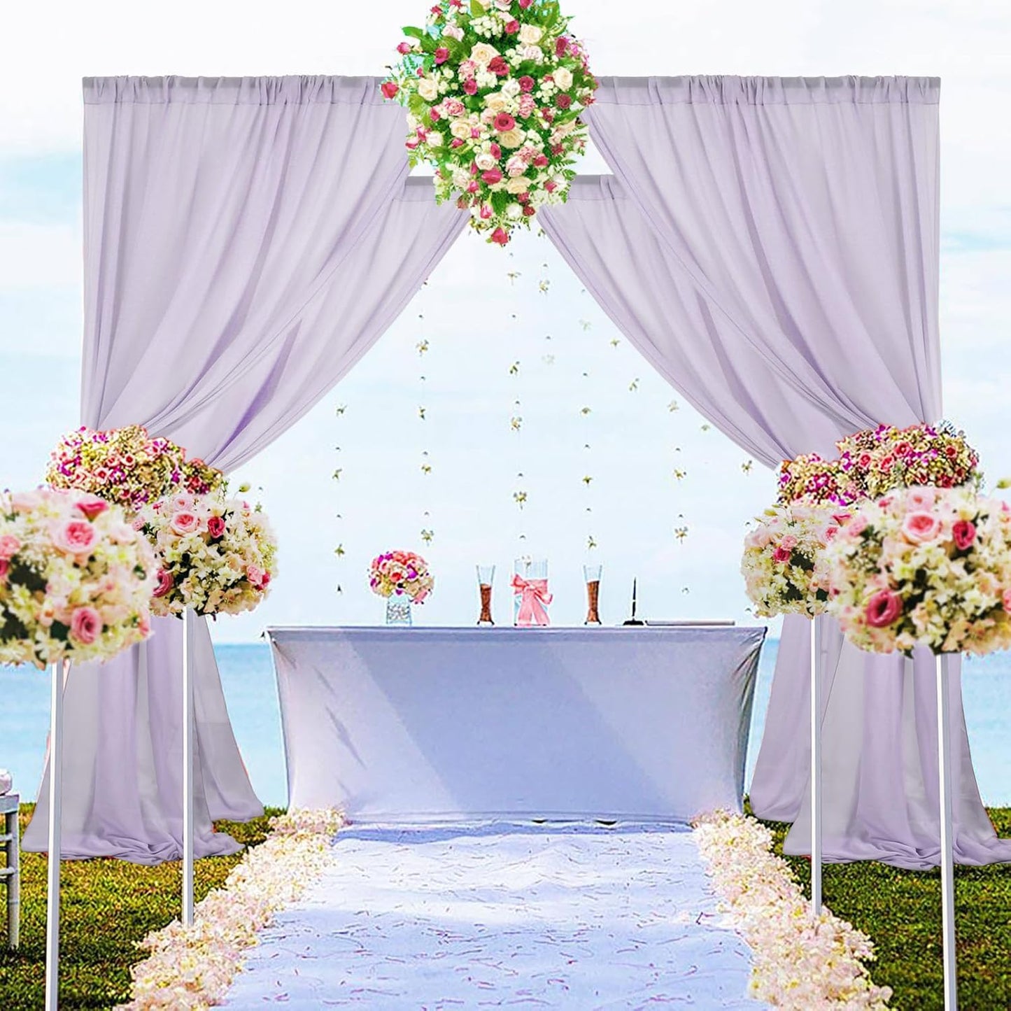 DUOBAO Light Grey Sheer Curtains 2 Panels, 10FT Long, Silver Chiffon Drape, Rod Pocket, Translucent Semi-Sheer, Living Room & Bedroom, 59W x 120L