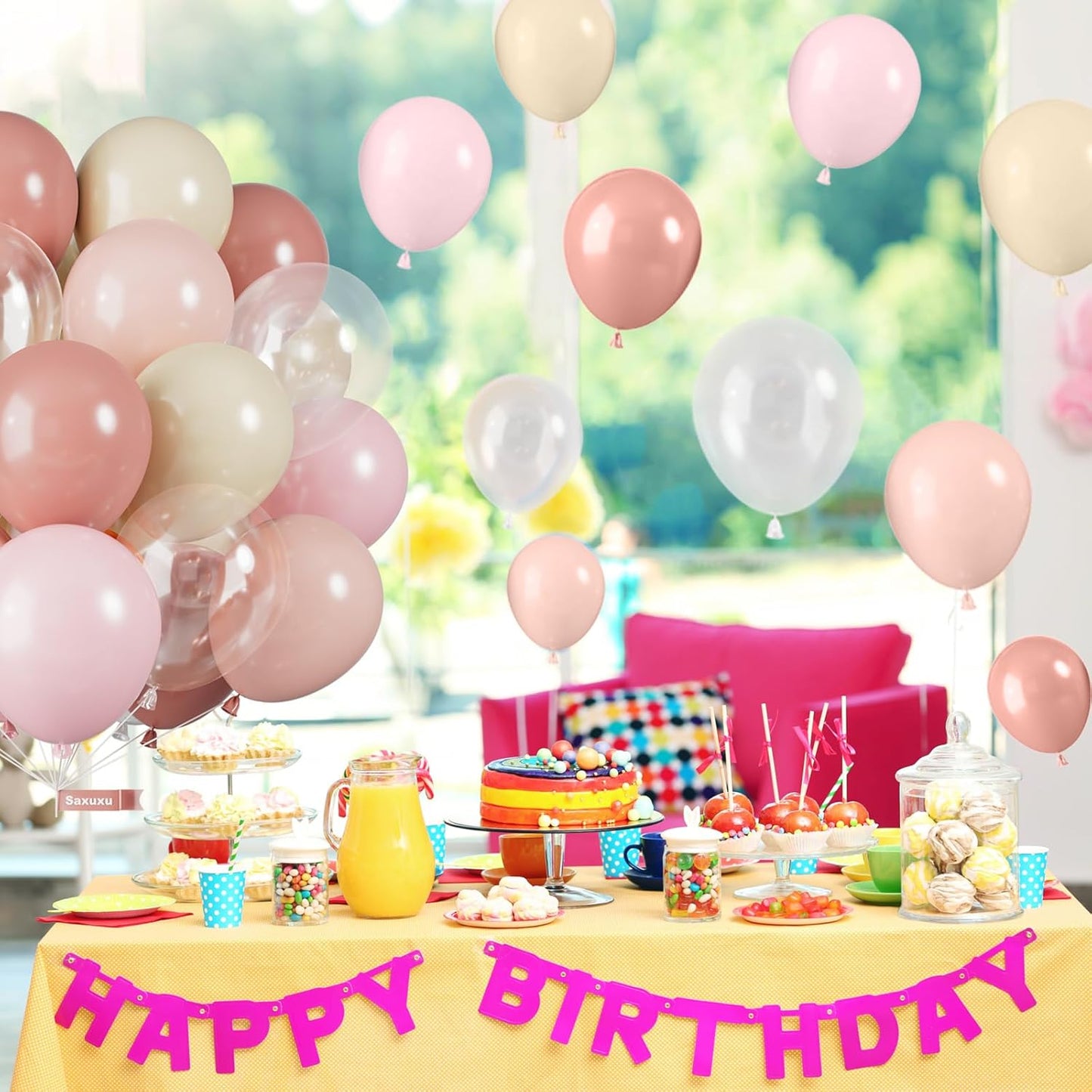 Dusty Pink Balloons, 12 Inch Pastel Pink Balloons, Blush Macaron Orange White Transparent Latex Balloon for Girl Baby Shower Gender Reveal Romantic Wedding Engagement Party Decorations