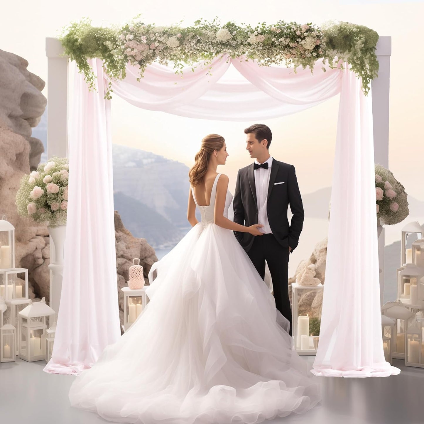 30" x 20Ft Wedding Arch Draping Fabric, 1 Panel Blush Sheer Curtain Drapes Extra Wide & Long Backdrop Curtains for Wedding Arch Ceremony Birthday Party Decorations