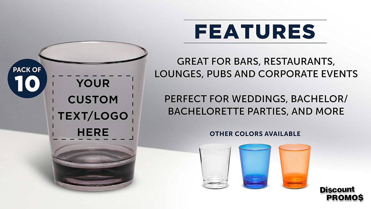 Custom Translucent Plastic Shot Glasses 1.5 oz. Set of 10, Personalized Bulk Pack - Acrylic, Great for Wedding, Party, Birthday, Gifts - Charcoal