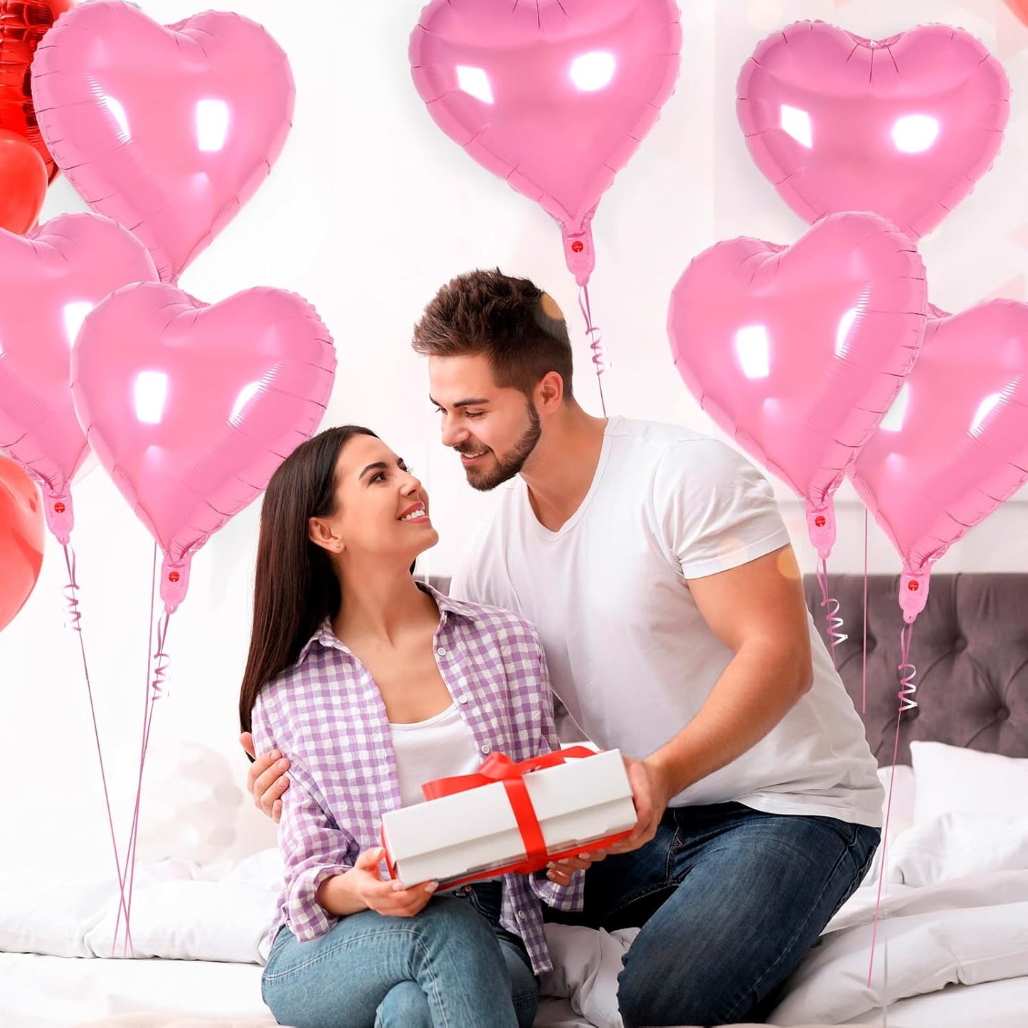 24 Pcs Pink Heart Balloons,18 inch Heart Shape Foil Balloons Love Balloons Valentine Balloons for Birthday Party Wedding Engagement Party Baby Shower Valentine Day Decorations (Pink)