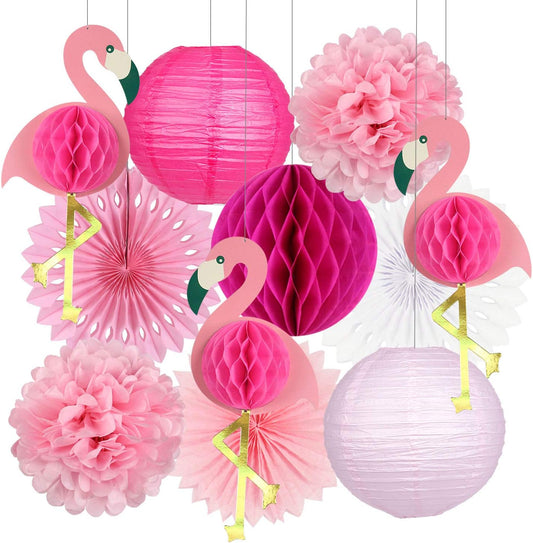 zilue Tropical Party Decorations Pink Flamingo Party Supplies Pom Poms Flowers Tissue Paper Fan Paper Lanterns for Hawaiian Summer Beach Luau Party