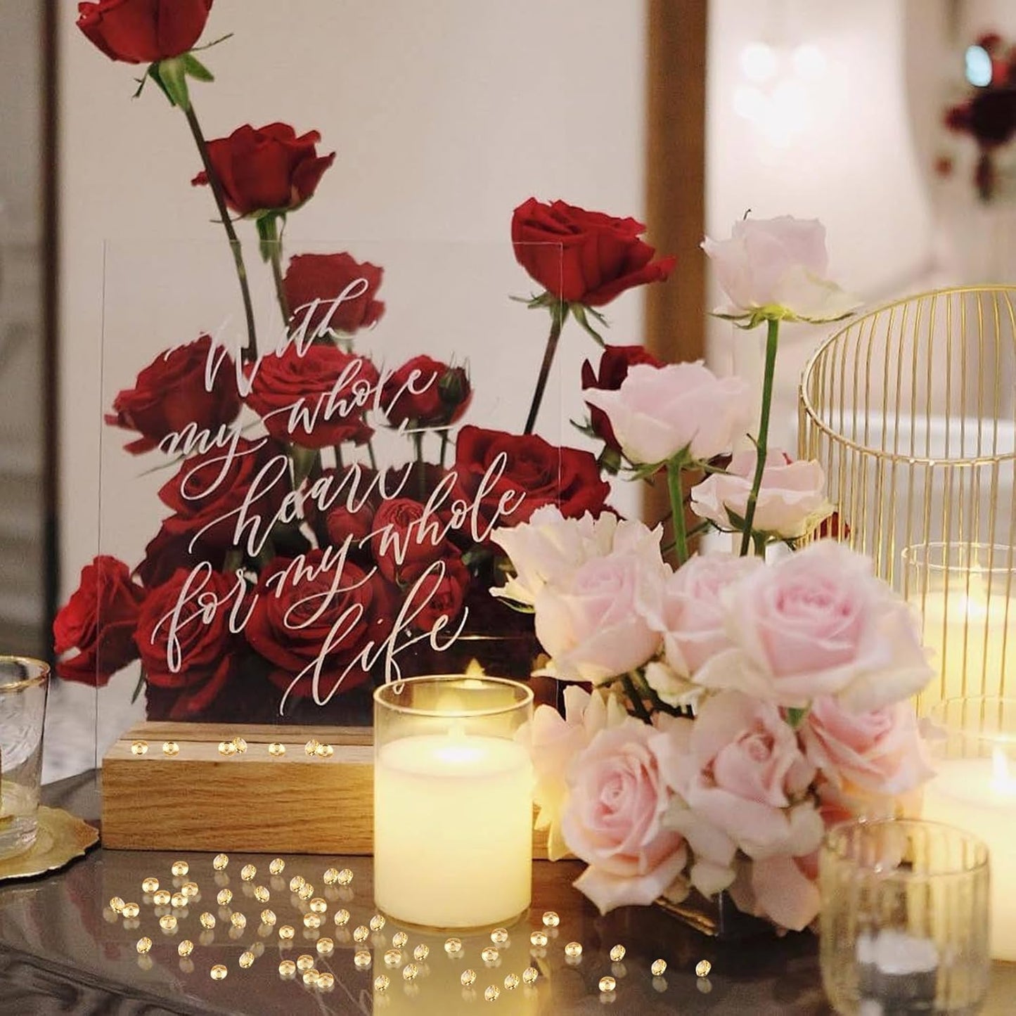 10000Pcs Crystal Acrylic Diamond Fake Gems Vase Filler, 4.5mm Faux Diamonds for Table Scatter Wedding Party, Bridal Shower, Birthday Decoration, Gold