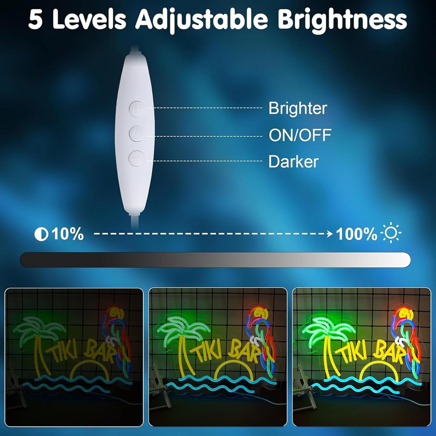 LED Neon Tiki Bar Signs Dimmable Beach Theme Wall Decor Hawaii Pool Bar Party Gift for Boys Girls-16 x 12.2 IN-USB Powered-Acrylic