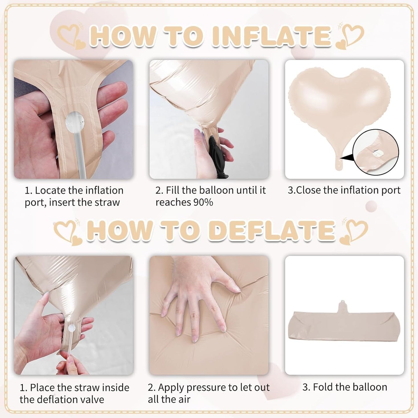 24 Inch Apricot Heart Balloons, Nude Heart Shaped Foil Balloons, Neutral Love Helium Balloon for Boho Valentines Day Bridal Shower Anniversary Wedding Birthday Party Decorations