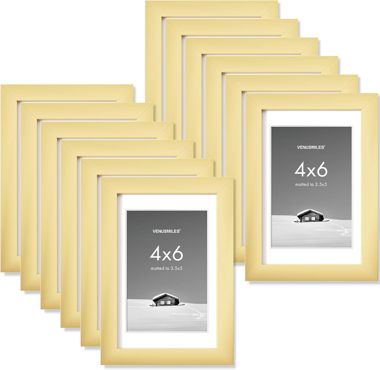 4x6 inch Picture Frame, 4x6 Photo Frames with 3.5x5 Removable Mat - High Definition Plexiglass - Vertical and Horizontal Display - Wall Hanging Frame - Gold, 12 Pack