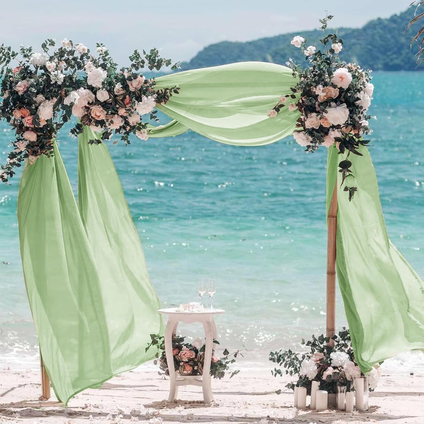 VOK Wedding Arch Draping Fabric Chiffon Fabric, 29in x 18Ft Sheer Chiffon Outdoor Curtain for Wedding Ceremony Birthday Party Decoration (Sage Green,1 Panel)