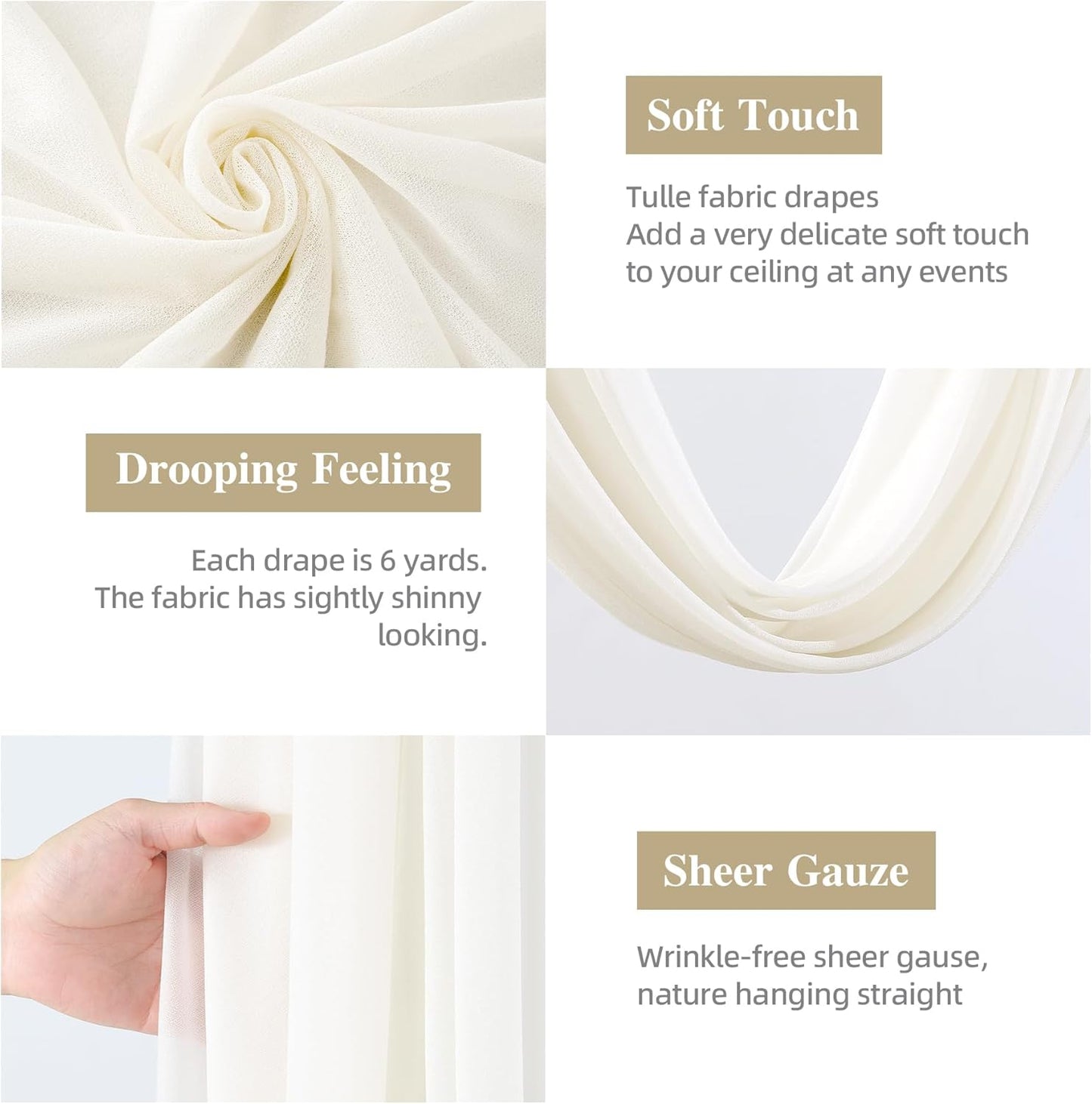 Wedding Arch Draping Fabric, 1 Panel 28" x 19Ft Ivory Arch Drapes Sheer Backdrop Curtain for Wedding Ceremony Party Ceiling Decor
