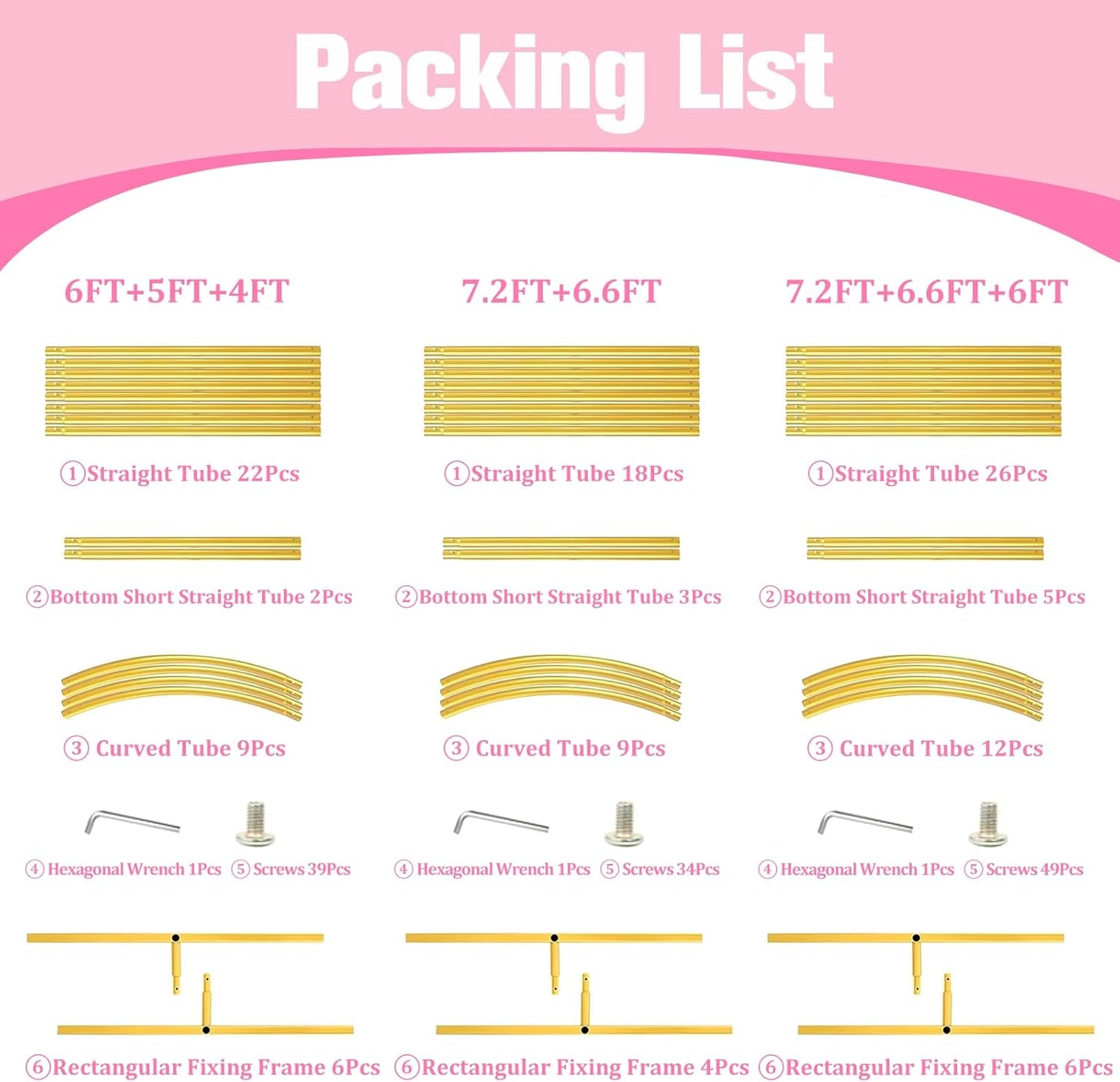 Bazen Wedding Arch Backdrop Stand 7.2FT, 6.6FT, 6FT Set of 3 Metal Arch Backdrop Stand for Birthday Party Wedding Ceremony Bridal Baby Shower Banquet Party Event Decor