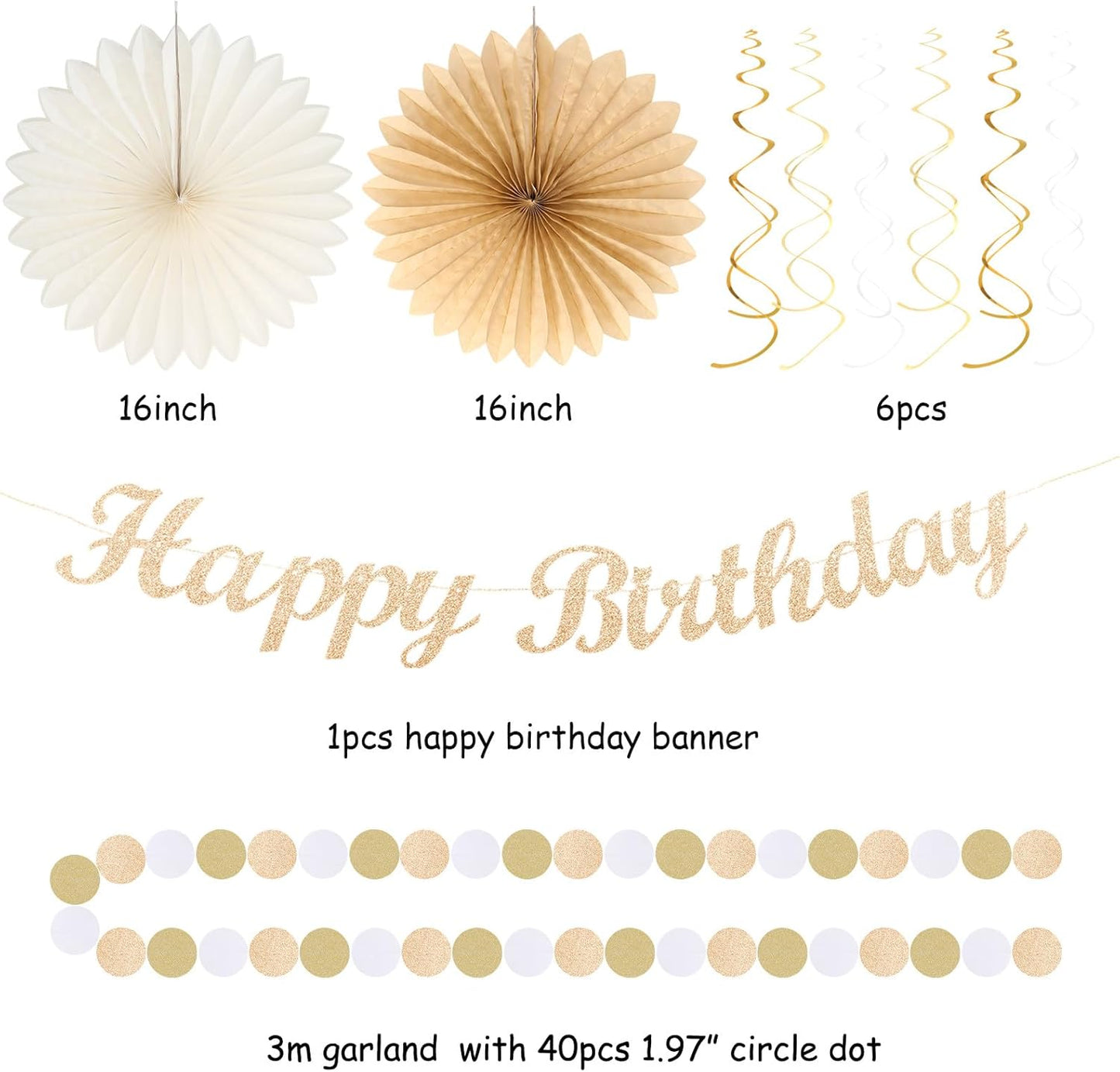Champagne-Gold Beige Fall Boho Birthday Party-Decorations - 21pcs Autumn Neutral Retro Happy Banner,Girl One Sweet Peach Paper Streamers Lanterns,Tissue Pom Poms Fan,Rustic Backdrop Decor Huglony