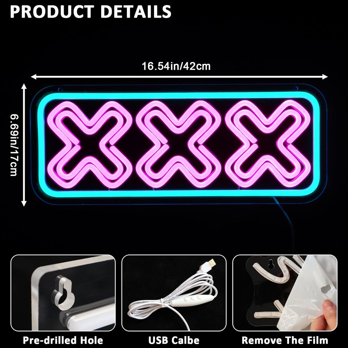 XXX Neon Sign for Wall Decor, Adults Only Led Signs for Room, USB Dimmable Funny Neon Lights for Adult Rated Movie Game Room Man Cave Party Business Pub Hotel Party Wall Decor