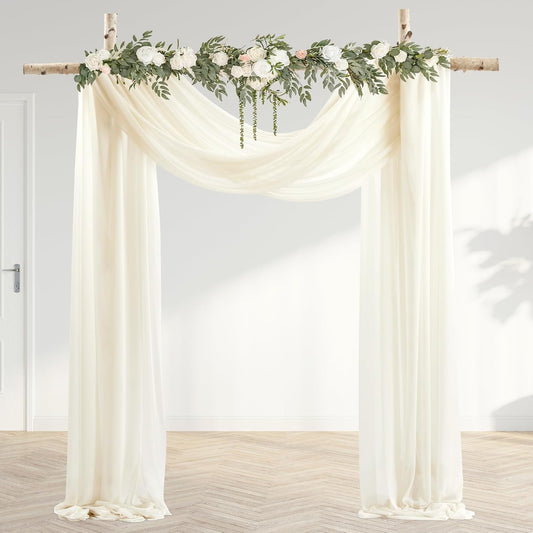 30" x 20Ft Wedding Arch Draping Fabric, 3 Panels Ivory Sheer Curtain Drapes Extra Wide & Long Backdrop Curtains for Wedding Arch Ceremony Birthday Party Decorations