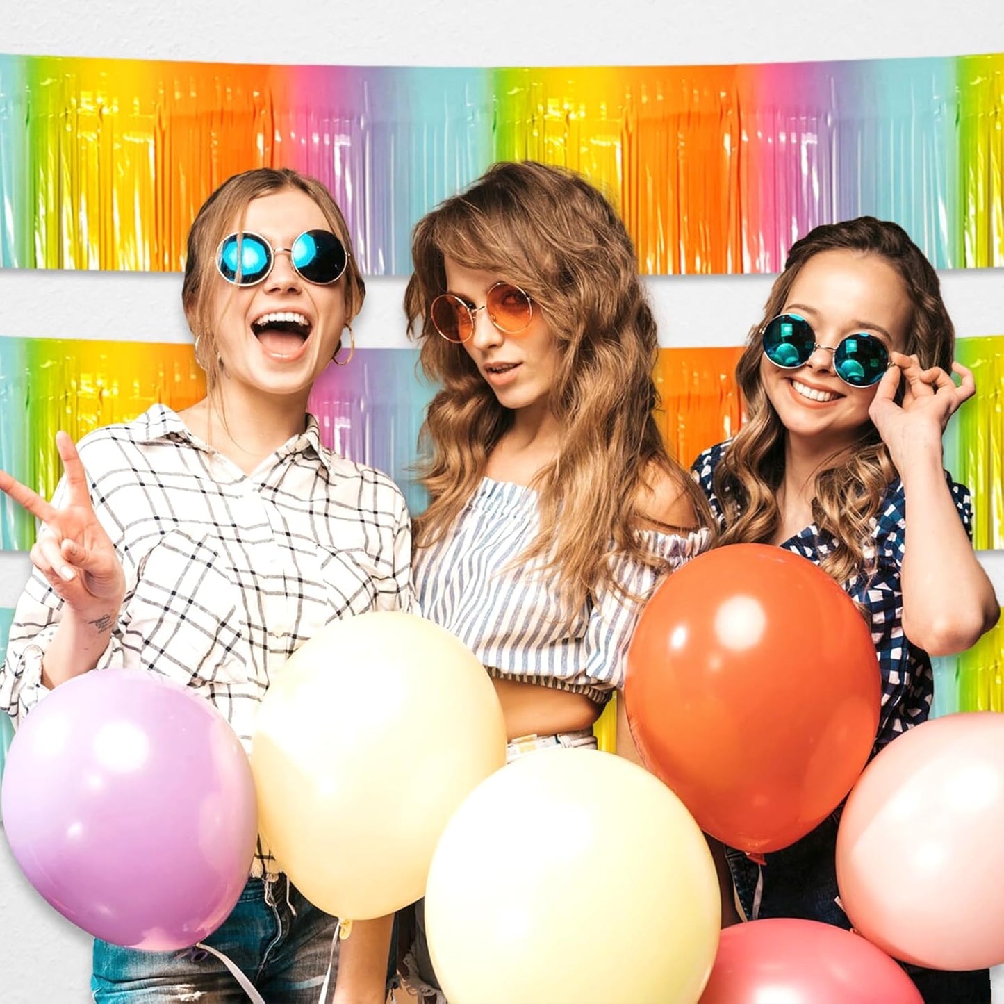 6 Pack 10 Feet Rainbow Foil Fringe Garland Metallic Tinsel Streamers Banner Wall Hanging Curtain Backdrop for Parade Floats, Birthday, Graduate, Mother's Day, Wedding Party Decoration