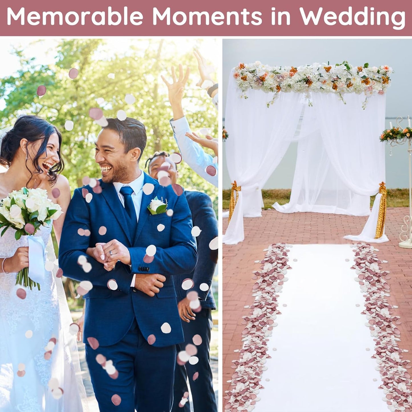 Suream 300 Pieces Silk Rose Petals, Faux Flowers Petals for Flower Girl Basket, Aisle Decorations for Wedding Ceremony, Romantic Dinner Table Centerpieces Bridal Shower Party Decor