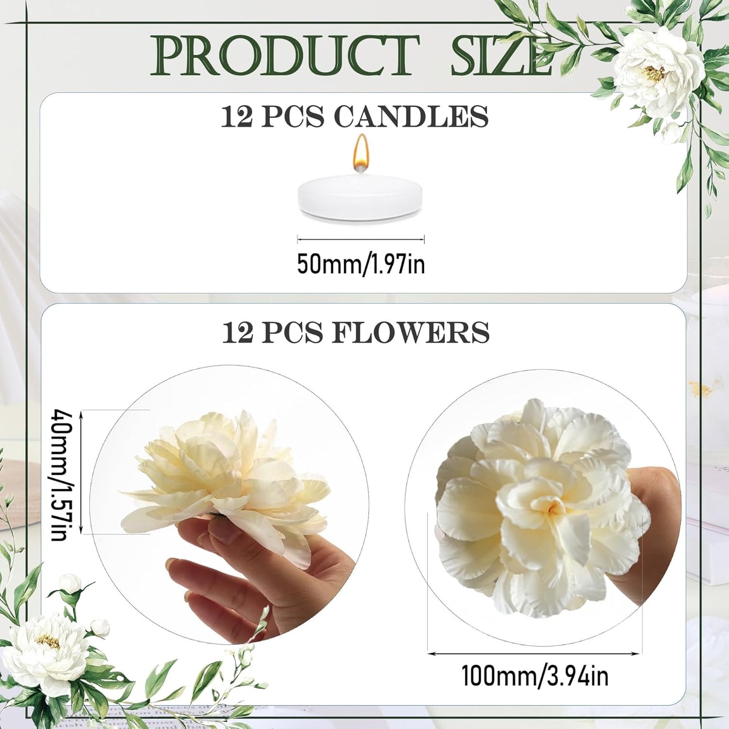 24 Pcs Floating Candles for Centerpieces and Floating Flowers for Centerpieces Champagne Artificial Flowers Vase Fillers for Wedding Table Party Home Decoration
