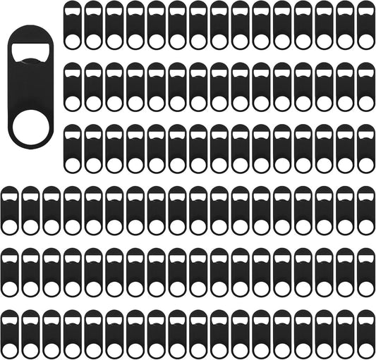100 Pack Flat Beer Bottle Opener 3.5 inch Stainless Steel Flat Bottle Opener Black Beer Bottle Openers for Bartender Kitchen Bar Restaurant (3.5 Inch)