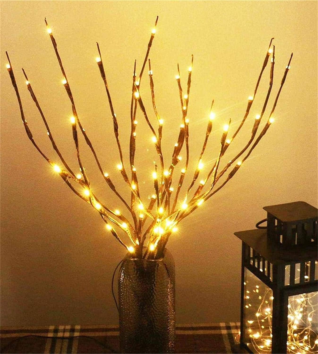 MENCH Branch Lights,6 Pcs Twig Light USB&Battery Powered 8 Flashing Modes by Remote Control.Branch Lights for Indoor and Outdoor, Light Up Decorations for Halloween Day and Christmas,Warm White