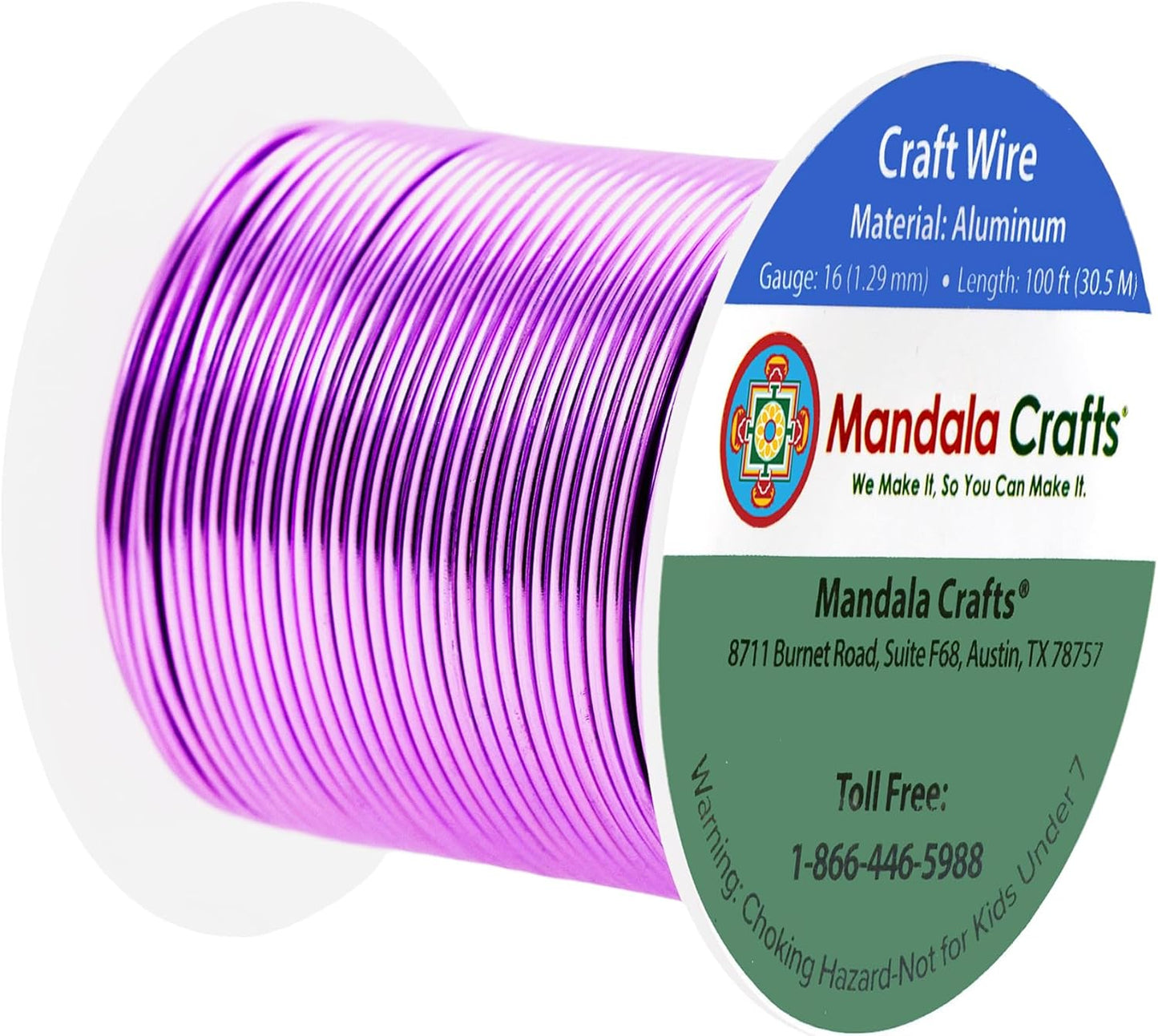 Mandala Crafts 16 Gauge Anodized Aluminum Craft Wire for Jewelry Making - 100 FT Colored Flexible Violet Wire - Bendable for Bonsai Armature Crafting Sculpting
