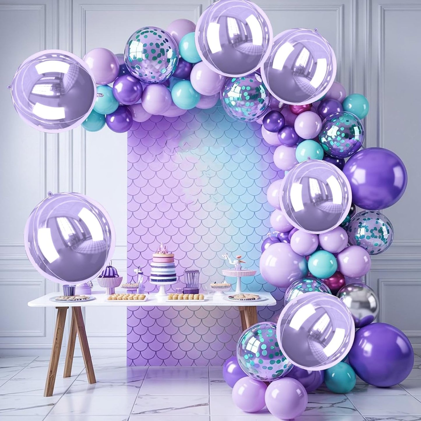 Purple Giant 4D Foil Balloons, 6Pcs Large Metallic Purple Round Balloons, 22 Inch Big Round Foil Balloon for Purple Birthday Party Baby Shower Wedding Decorations