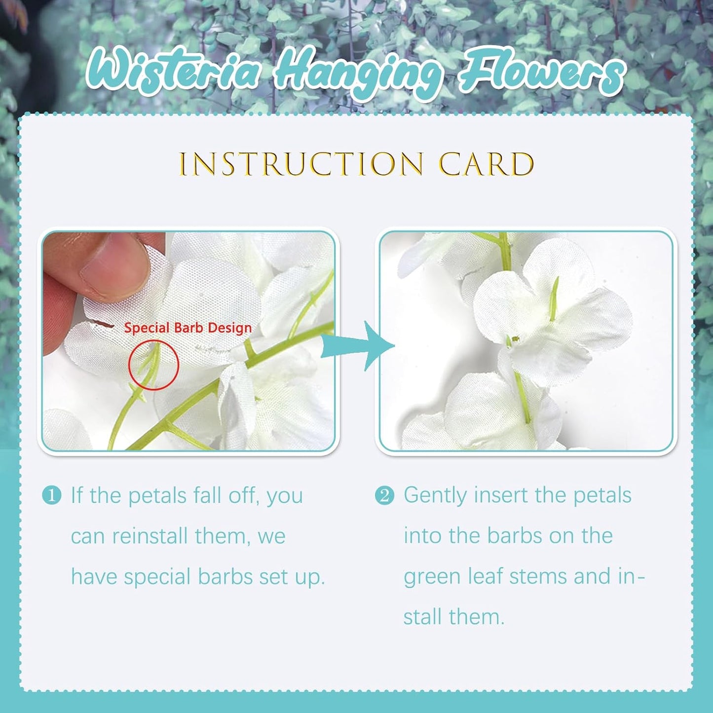 5 Pack Teal Wisteria Hanging Flowers, 3.44 Ft Fake Hanging Flowers, Artificial Wisteria Garland Vines for Wedding Room Backdrop Outdoor Patio Garden Decoration