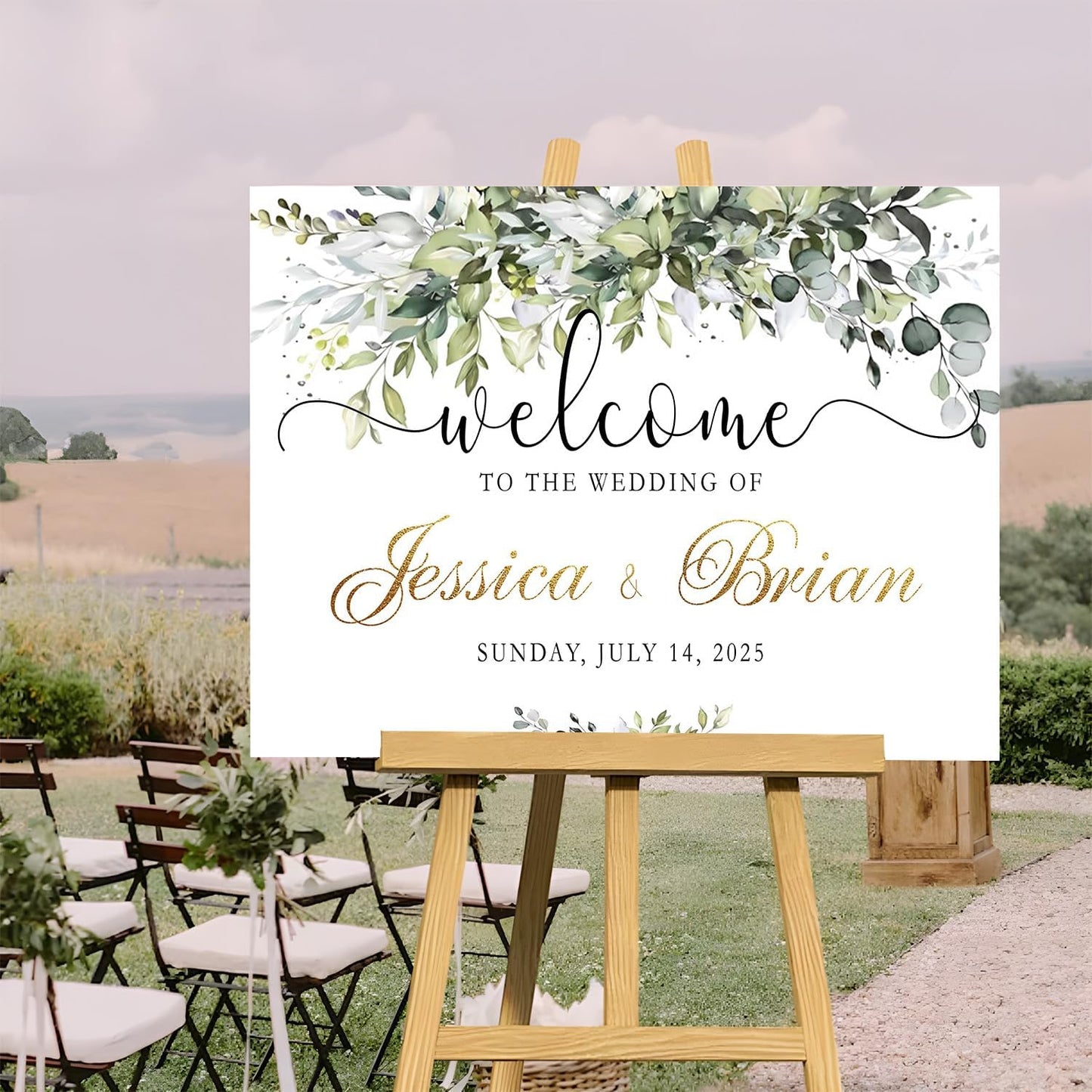 Personalized Welcome to Our Wedding Sign With Stand - Rustic Ceremony Decor and Reserved Signs