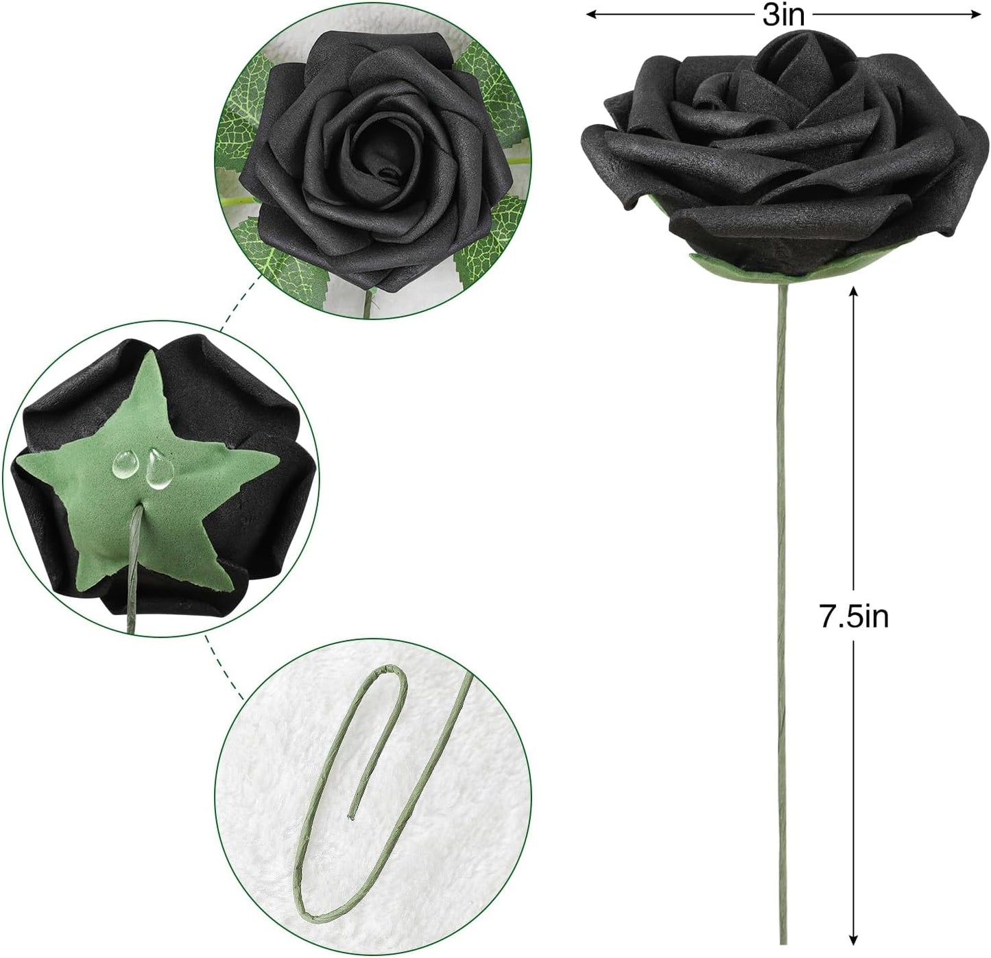 AmyHomie Artificial Flowers Black Rose 25pcs Real Looking Fake Roses w/Stem for DIY Wedding Bouquets Centerpieces Arrangements Party Baby Shower Home Decorations
