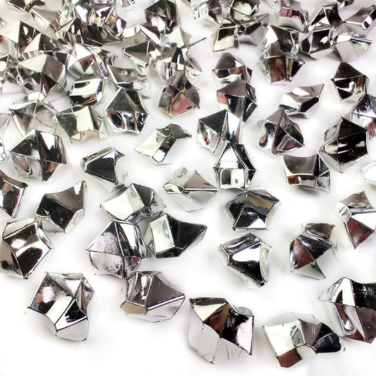HappyFiller Silver Fake Ice Rocks Cubes Acrylic Gems Treasure Gemstones for Vase Fillers,Wedding Table Scatters,Crafts,Christmas Home Decorations,13 OZ