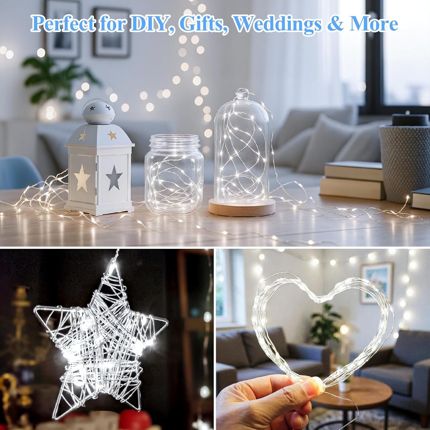 Lakumu 6 Pack Fairy Lights Battery Operated String Lights -7FT 20LED Fairy Lights Silver Wire Firefly Starry Lights for DIY Christmas Decorations Mason Jar Wedding Centerpiece Table Decor, Cool White