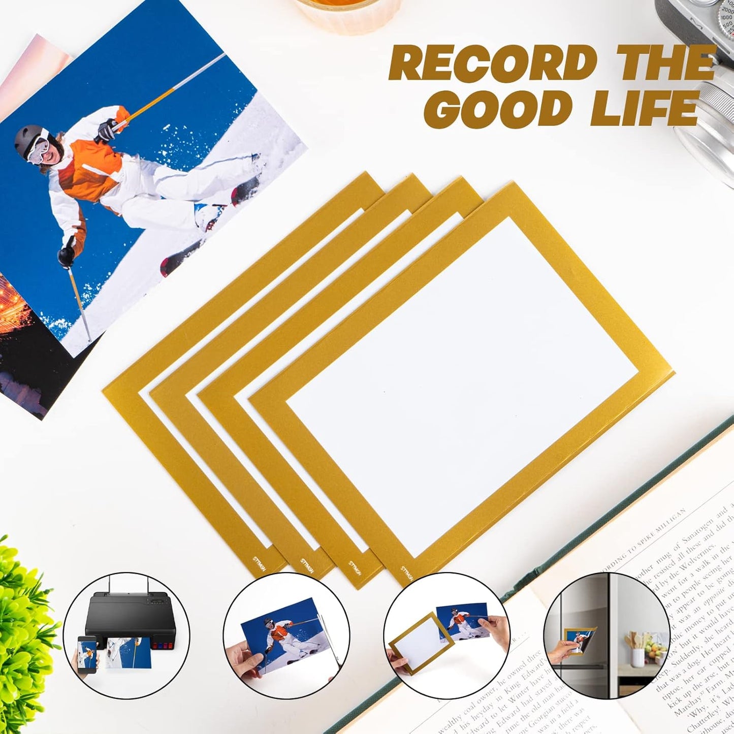 Magnetic Picture Frames(4"X6",10 Pack) with Golden Border,Magnet Photo Frame Pockets/Postcard Holder,Decorations for Home refrigerator/Office Whiteboard/school Locker/Classroom/Party