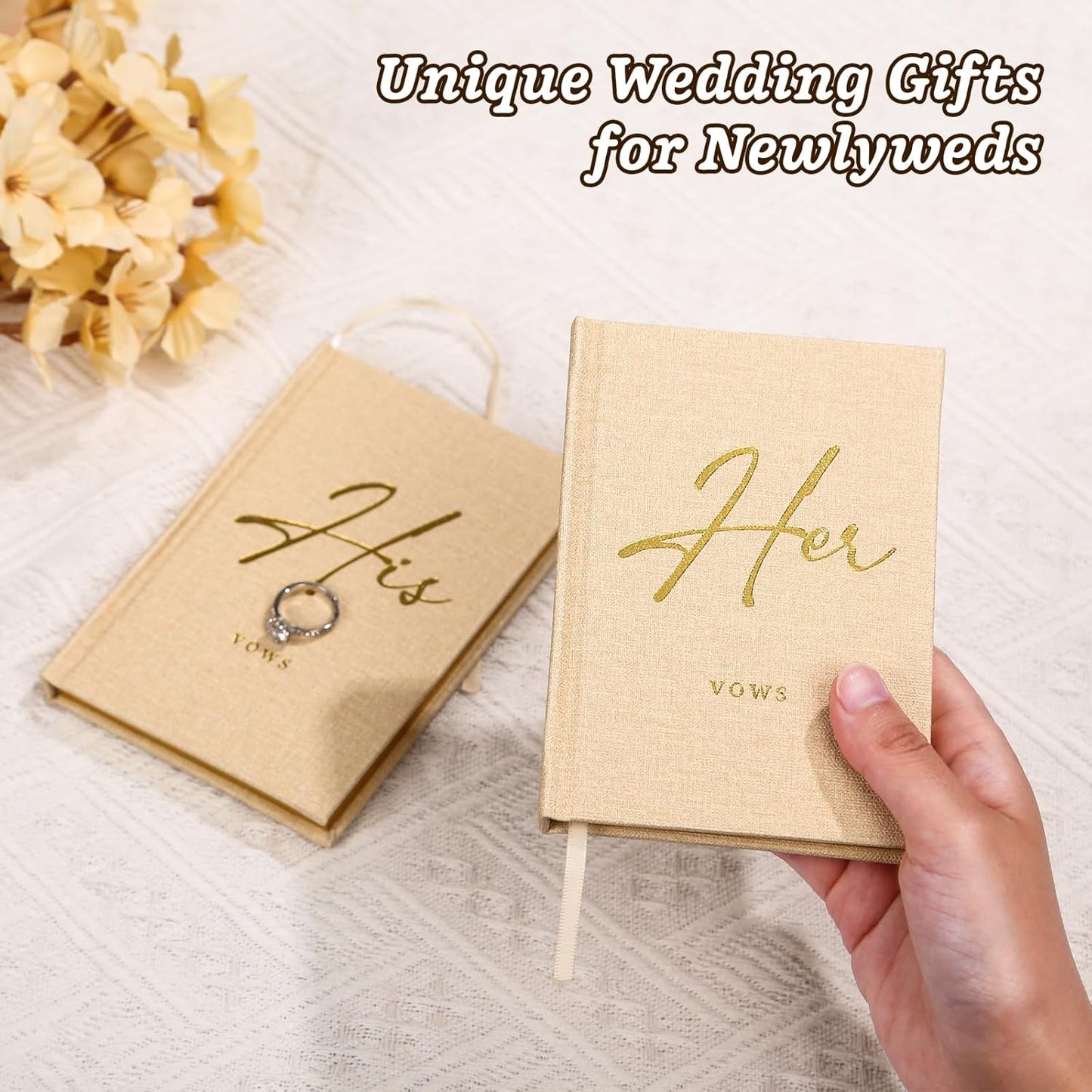 Wedding Vow Books His and Hers - 2 Pack Personalized His & Hers Book - Linen Hardcover Bride and Groom Notebook for Ceremony Vows - Bookmark & Lined Pages - Renewal & Wedding Must Haves