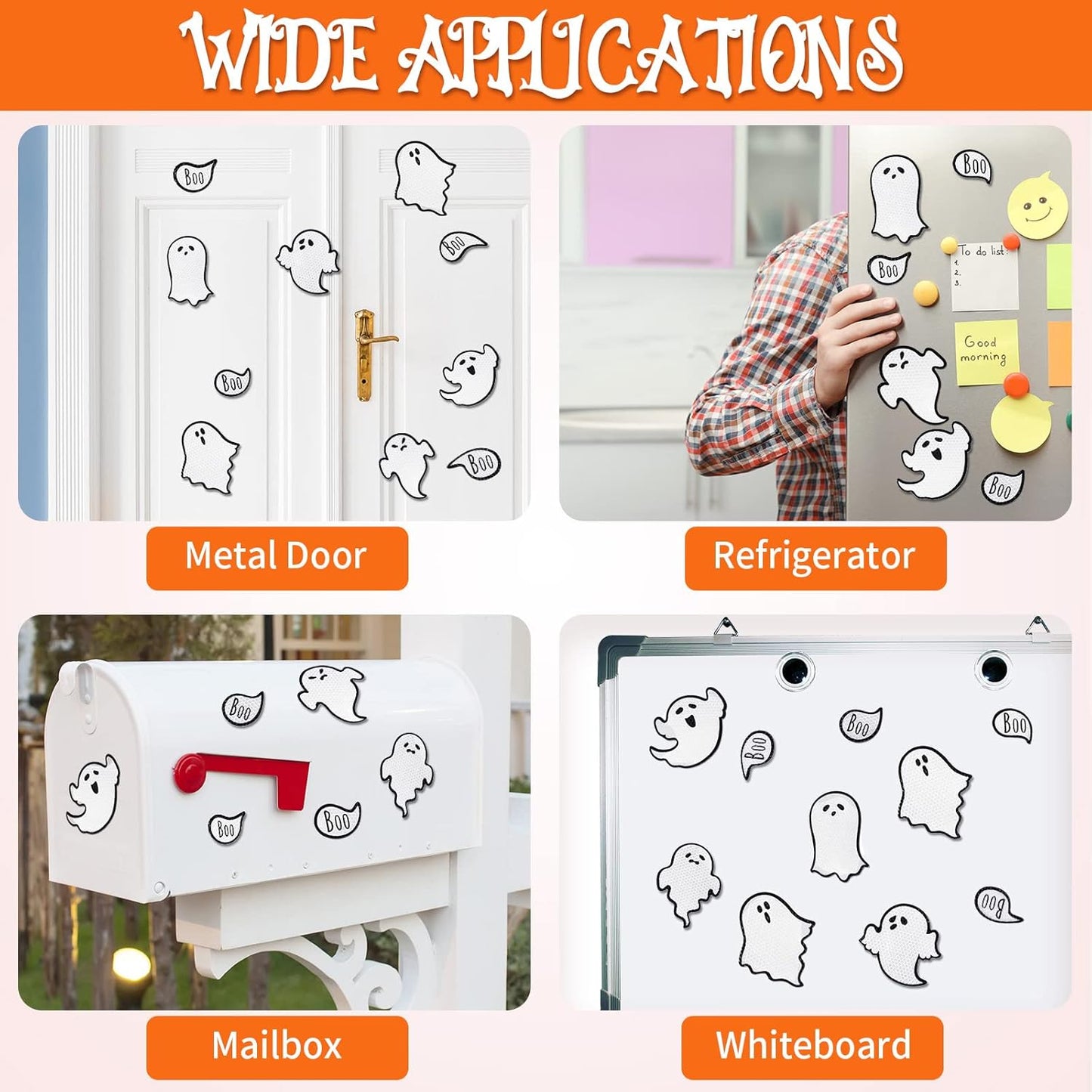 Chinco 36 Pcs Halloween Ghost Car Magnets Reflective Ghost Boo Refrigerator Automotive Magnet Stickers Cute Holiday Fridge Garage Door Decorations Holiday Waterproof Magnetic Decals