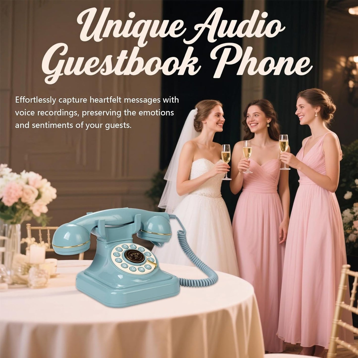 Audio Guest Book Wedding Phone, Retro Audio Phone Guestbook with Clear Voice Recording for Wedding Reception, Bridal Shower, Birthday, Baby Shower, Anniversary, Engagement