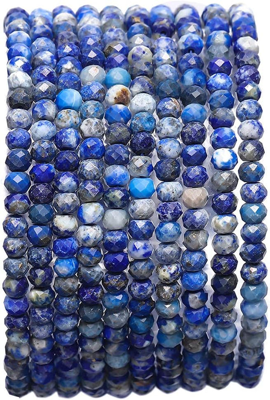 Faceted Natural Lapis Lazuli Stone Rondelle 3x4mm Loose Semi Gemstone Beads for Jewelry Making 38cm