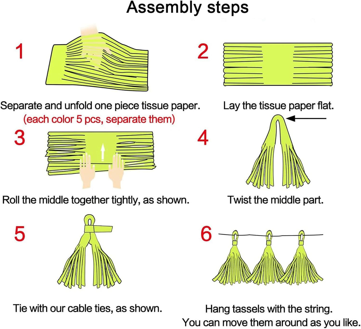 Pink Purple and Blue Tassel Garland Banner Paper Tassels for Birthday Party Decorations,Pack of 15