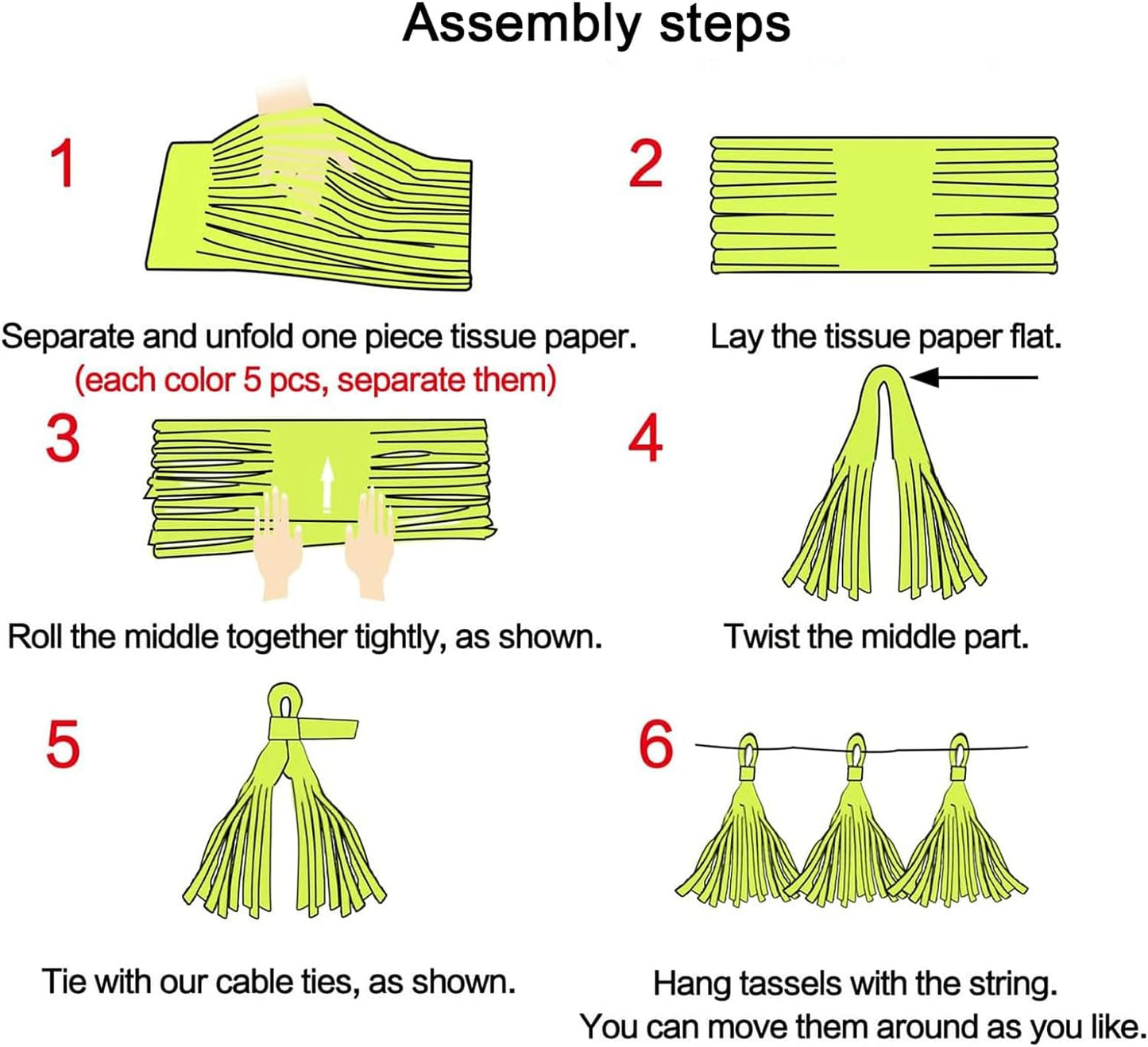 Aimto 20pcs White Shiny Tassel Garland Banner Tissue Paper Tassels for Party Decorations