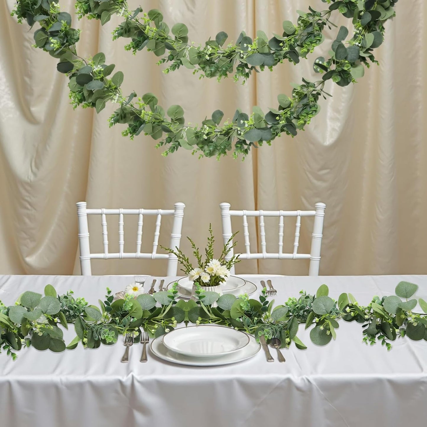 MAKHOT 2pcs Artificial Eucalyptus Garland, 5.9FT Greenery Garland Flower Spring Summer Green Garlands Vines Decoration, Fake Silver Dollar Eucalyptus Leaves Vines for Table Home Wedding Party Decor