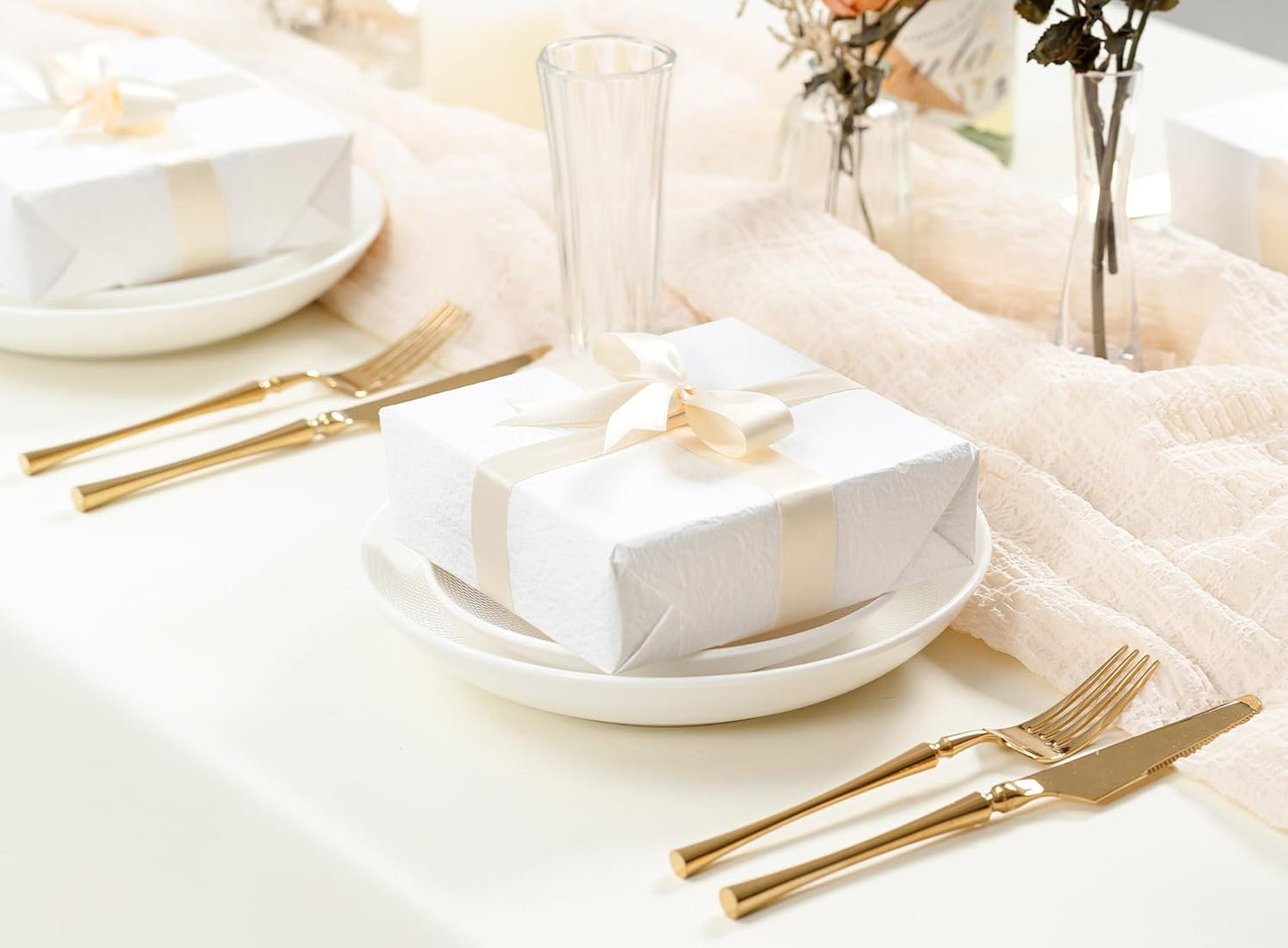 Ivory Satin Ribbon 7/8 Inch x 50 Yards Double-Faced Polyester Cream Ribbons for Christmas Gift Wrapping Bows Crafts Floral Bouquet Wedding Invitations