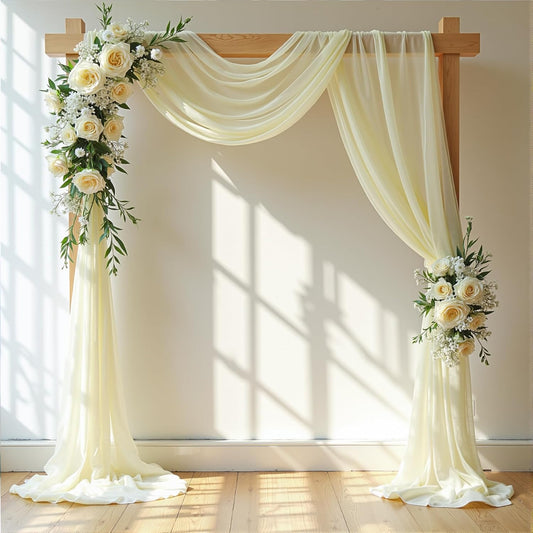 Wedding Arch Draping Fabric, 2 Panels 6 Yards Ivory Sheer Backdrop Curtain Chiffon Fabric Drapery for Wedding Ceremony Reception Swag Decorations (Ivory Drapes Curtain, (2 Panels) 6 Yards/36ft)