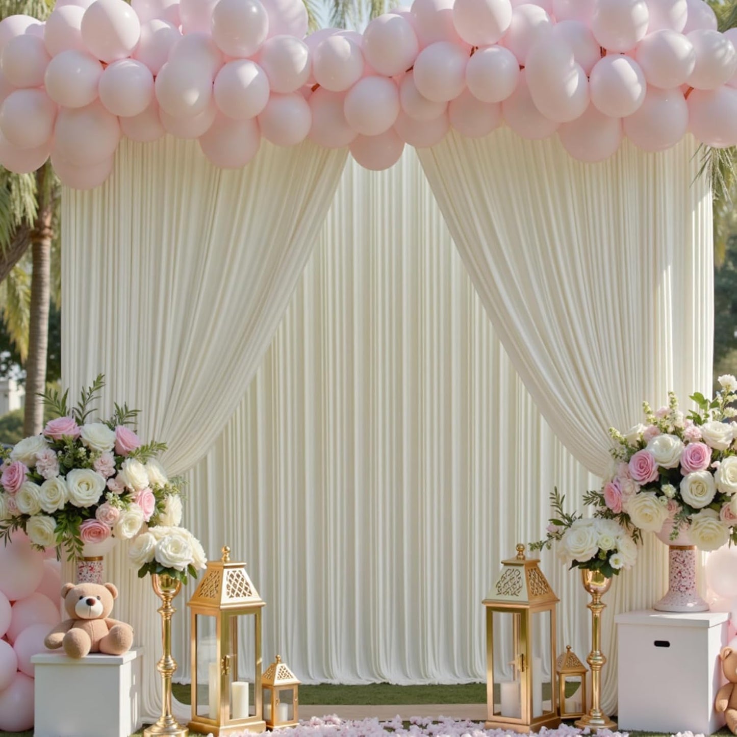 10ft x 15ft Ivory Wrinkle Free Backdrop Curtains for Parties,Silky Polyester Fabric Wedding Ceiling Drapes, 2 Panels 15ft Photo Back Drop Drapes for Baby Shower Photography Stage Background Cloth